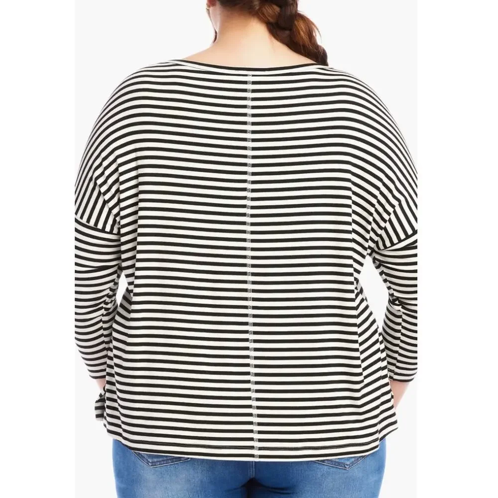 Karen Kane Boat Neck Striped Top 3/4 Sleeve Shirt | Plus 3x, Black White NEW $98 - Picture 4 of 5